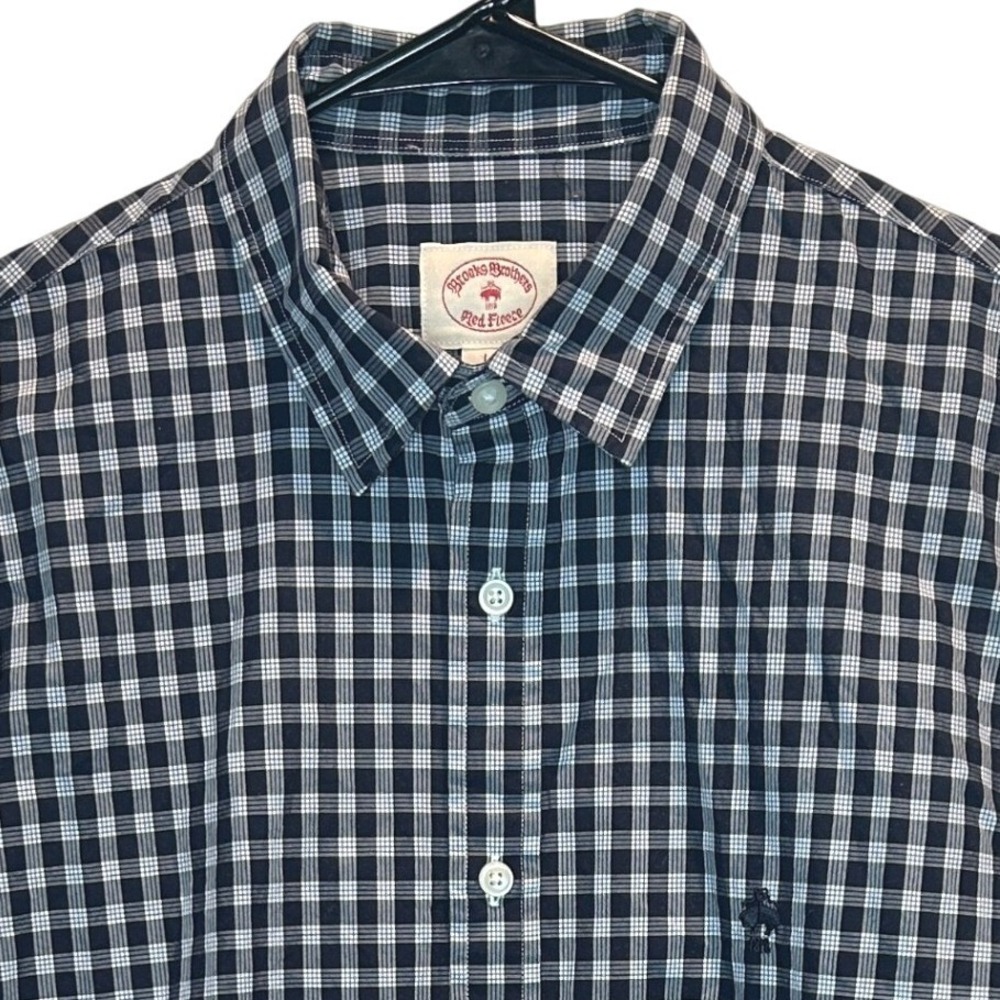 Brooks Brothers Red Fleece Shirt L Mens Navy Gingham Check Cotton Button Down